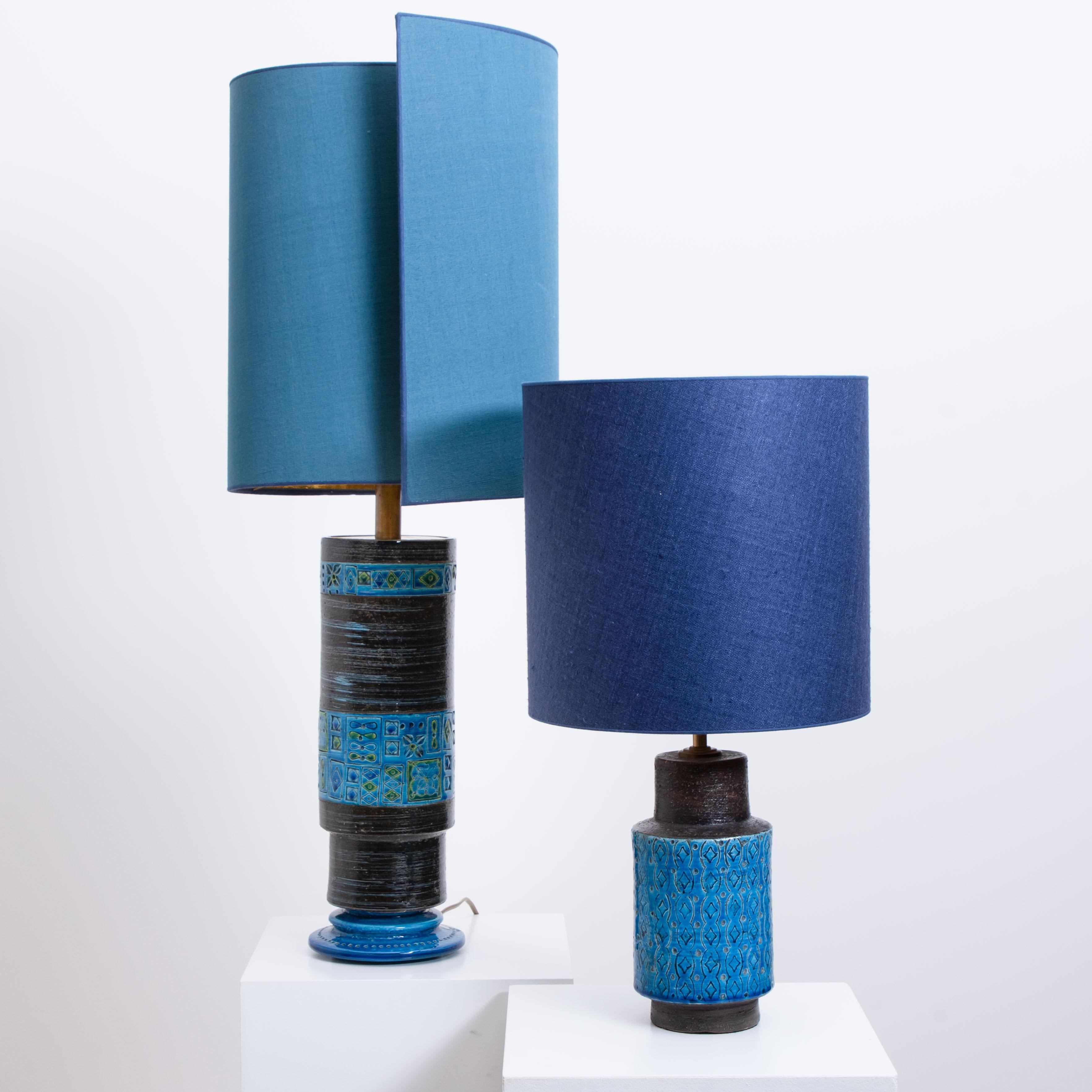Mid-Century Modern Pair of Bitossi Table Lamps with New Silk Custom Made Lampshades by René Houben For Sale