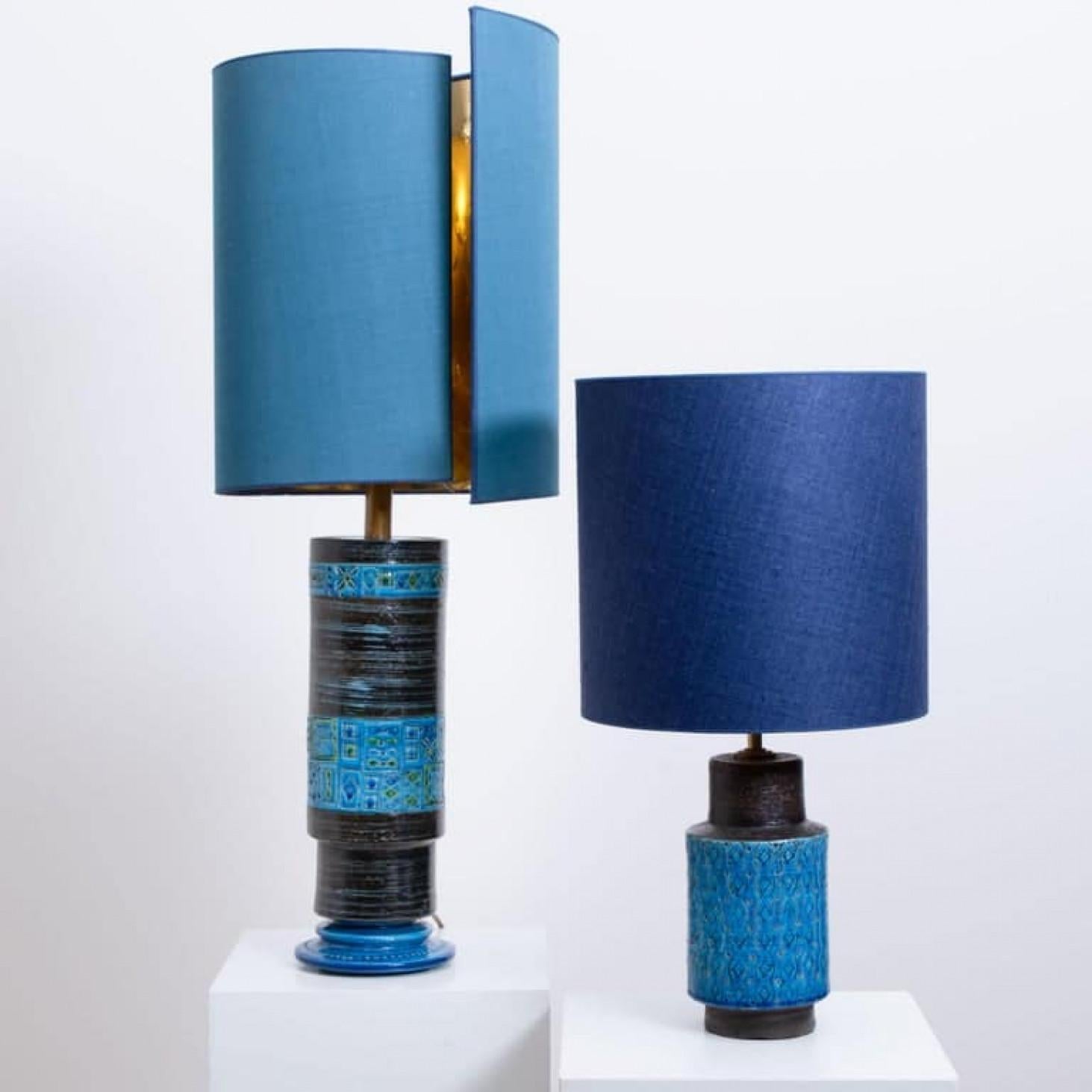 Metal Pair of Bitossi Table Lamps with New Silk Custom Made Lampshades by René Houben For Sale