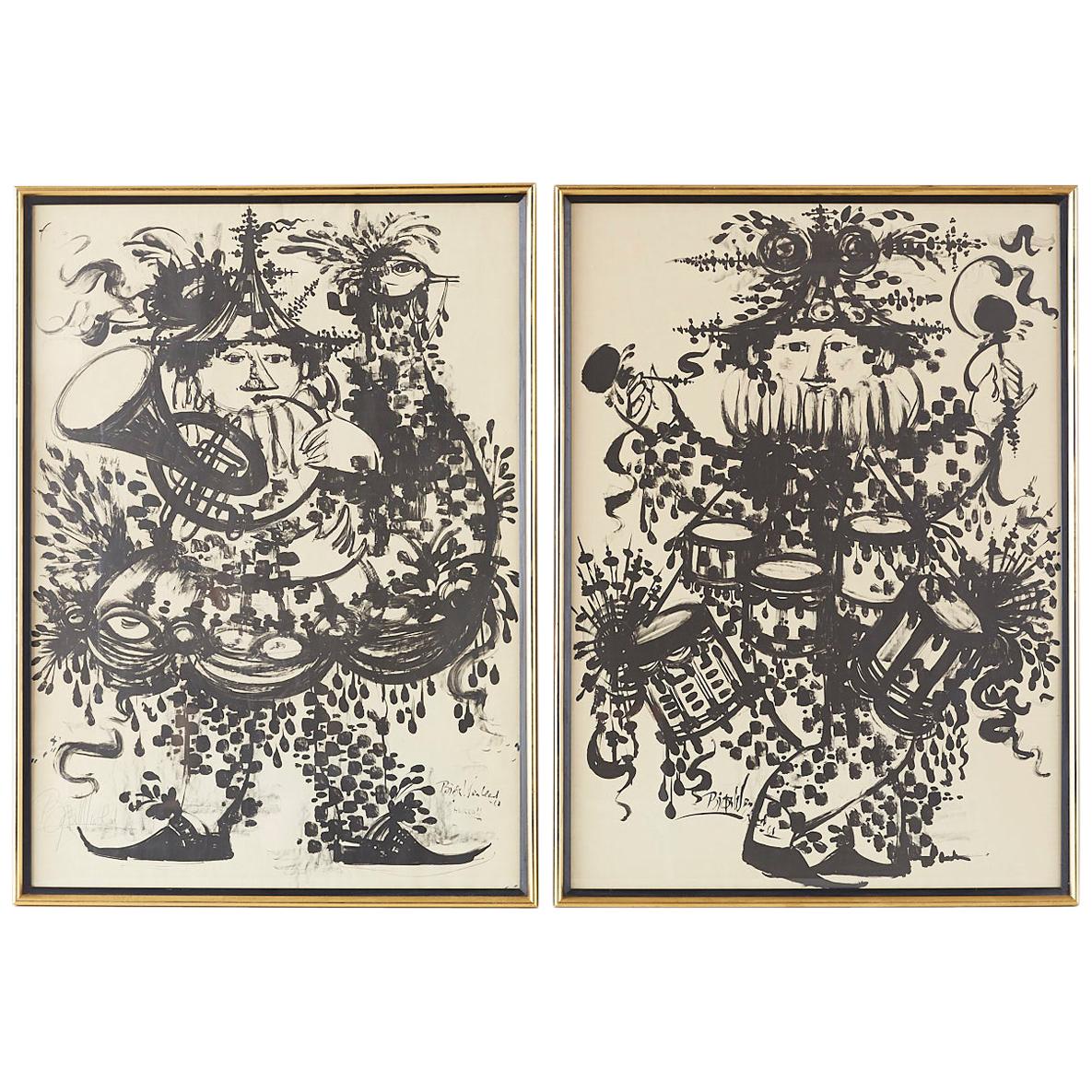 Pair of Bjorn Wiinblad Lithographs of Musical Players