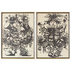 Vintage Pair of Bjorn Wiinblad Lithographs of Musical Players