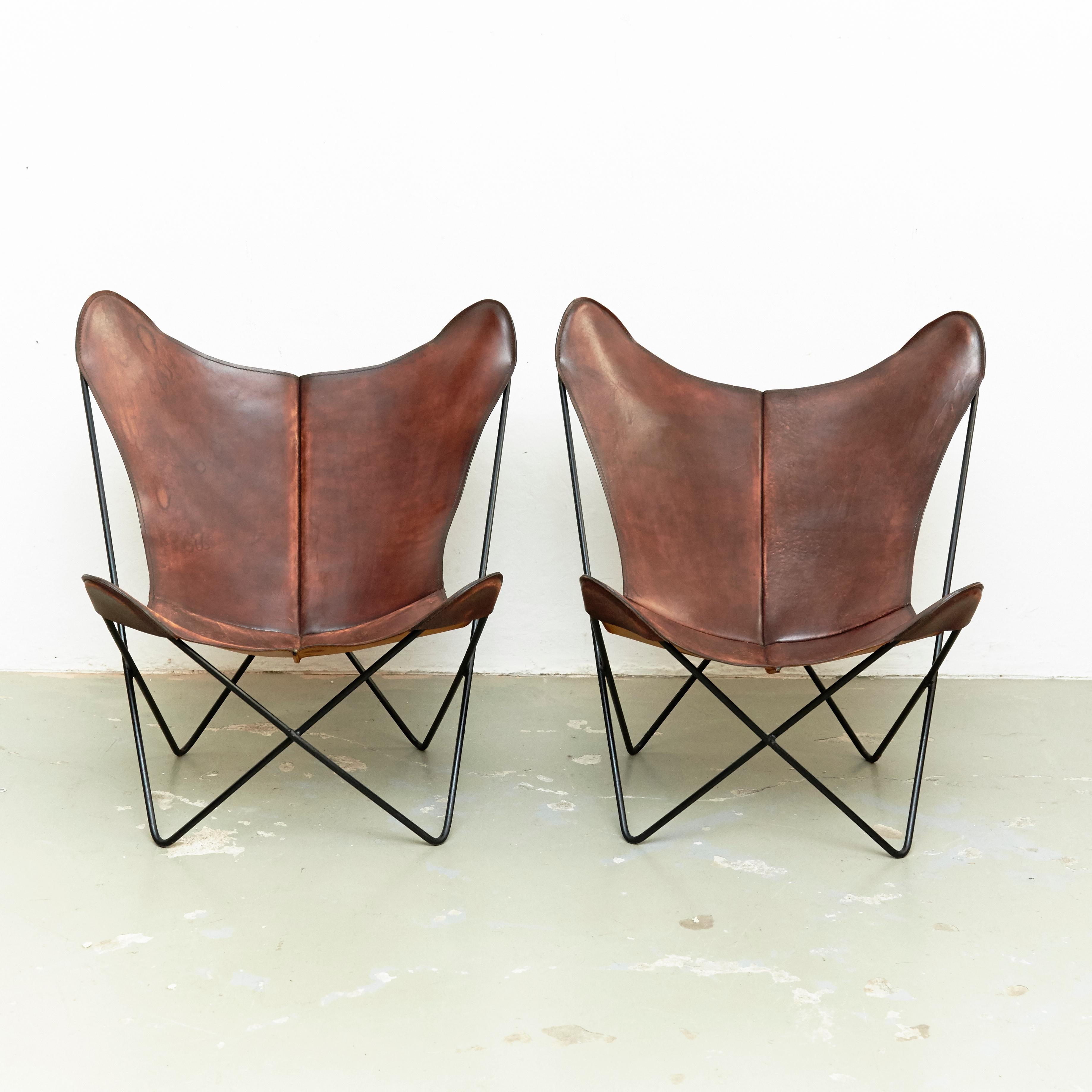 BKF butterfly lounge chair design by Pep Bonet, circa 1980

Leather metal frame

In good original condition, with minor wear consistent with age and use, preserving a beautiful patina.

The BKF chair, also known as the Butterfly chair, was