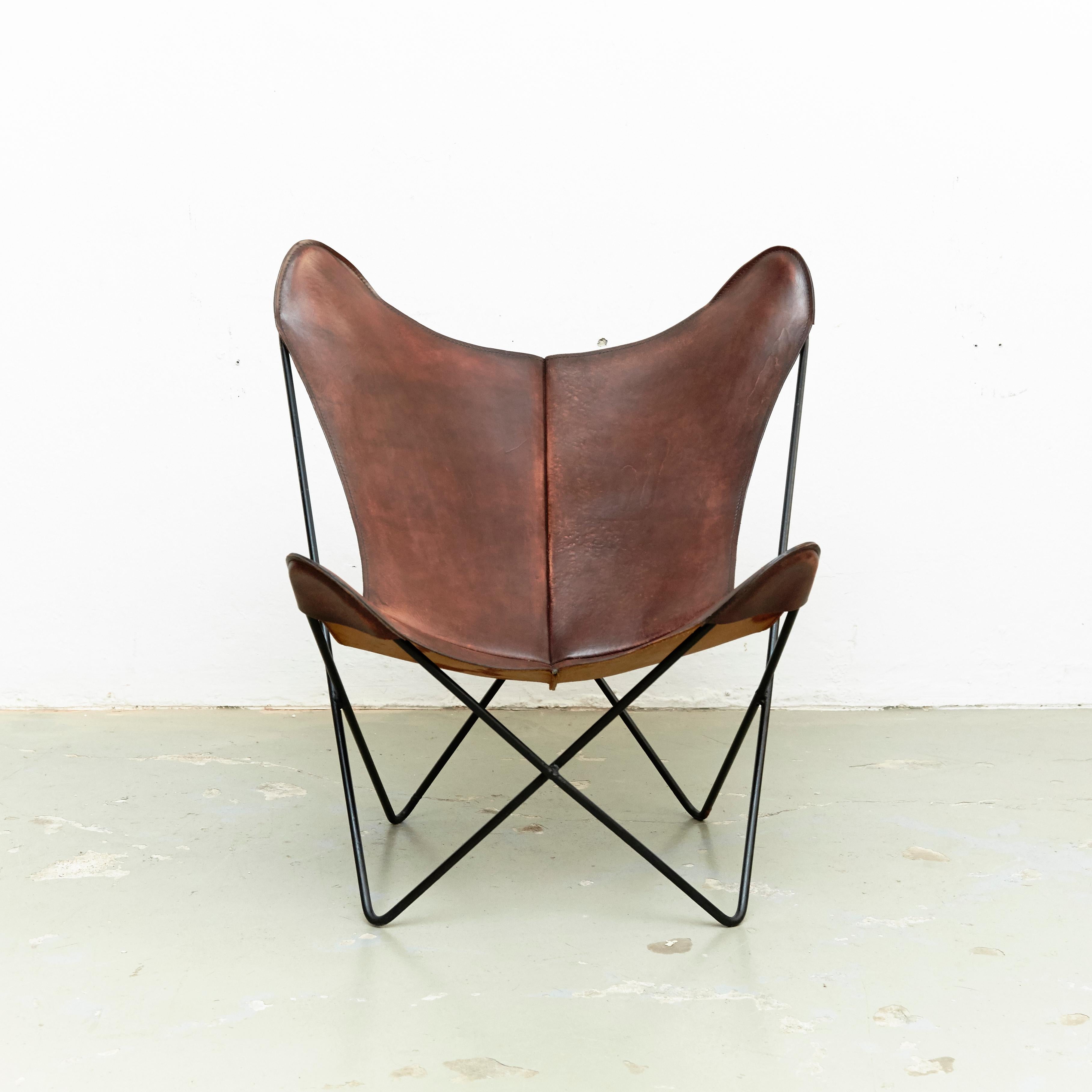 Pair of Bkf Butterfly Lounge Leather Chairs, circa 1980 In Good Condition In Barcelona, Barcelona