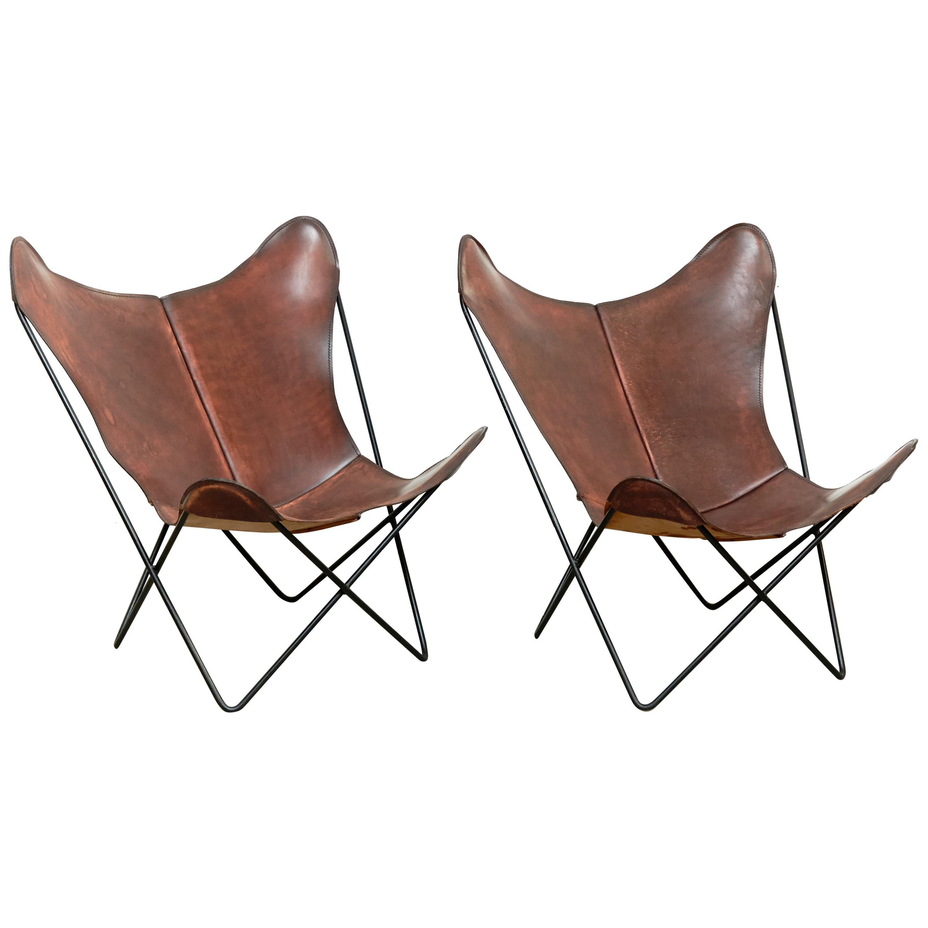 Pair of Bkf Butterfly Lounge Leather Chairs, circa 1980
