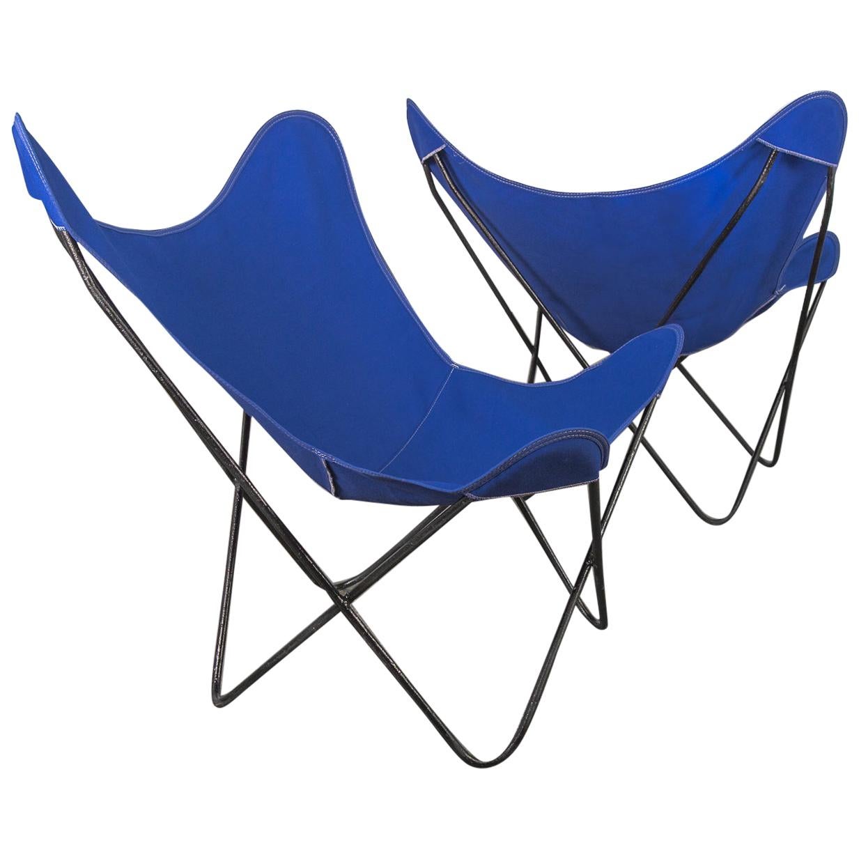 Pair of BKF Hardoy Butterfly Chairs for Knoll in Cobalt Blue