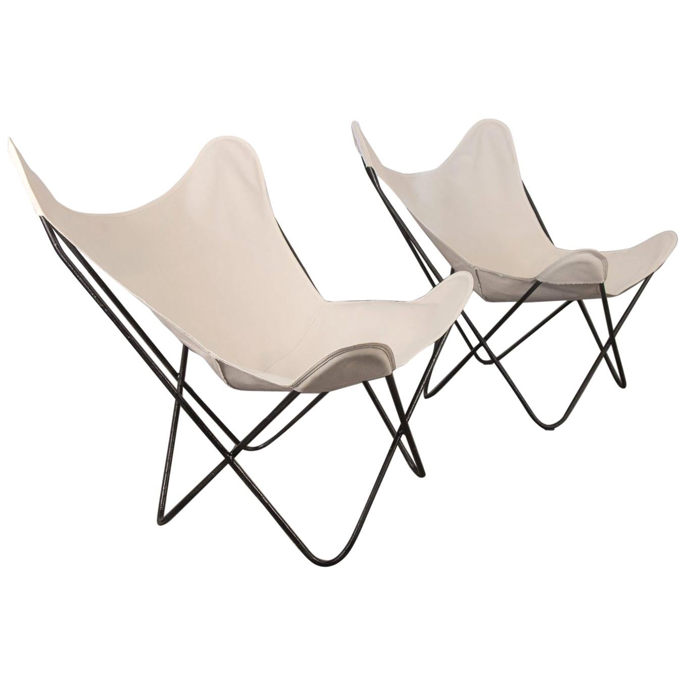 Pair of BKF Hardoy Butterfly Chairs for Knoll in Natural Canvas