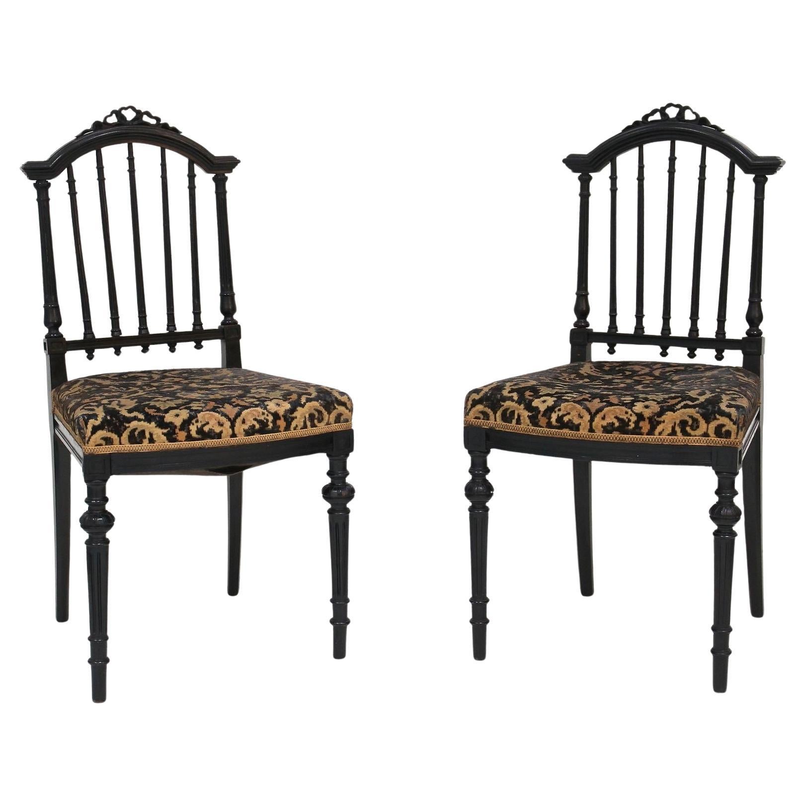 Paar schwarze Beistellstühle aus dem 19. Jahrhundert, Originalpolsterung – FR ca. 1870
