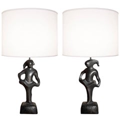 Pair of Black Abstract Figural Lamps by RIMA NY