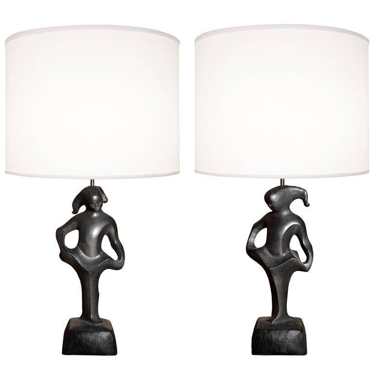 American Pair of Black Abstract Figural Lamps by RIMA NY For Sale