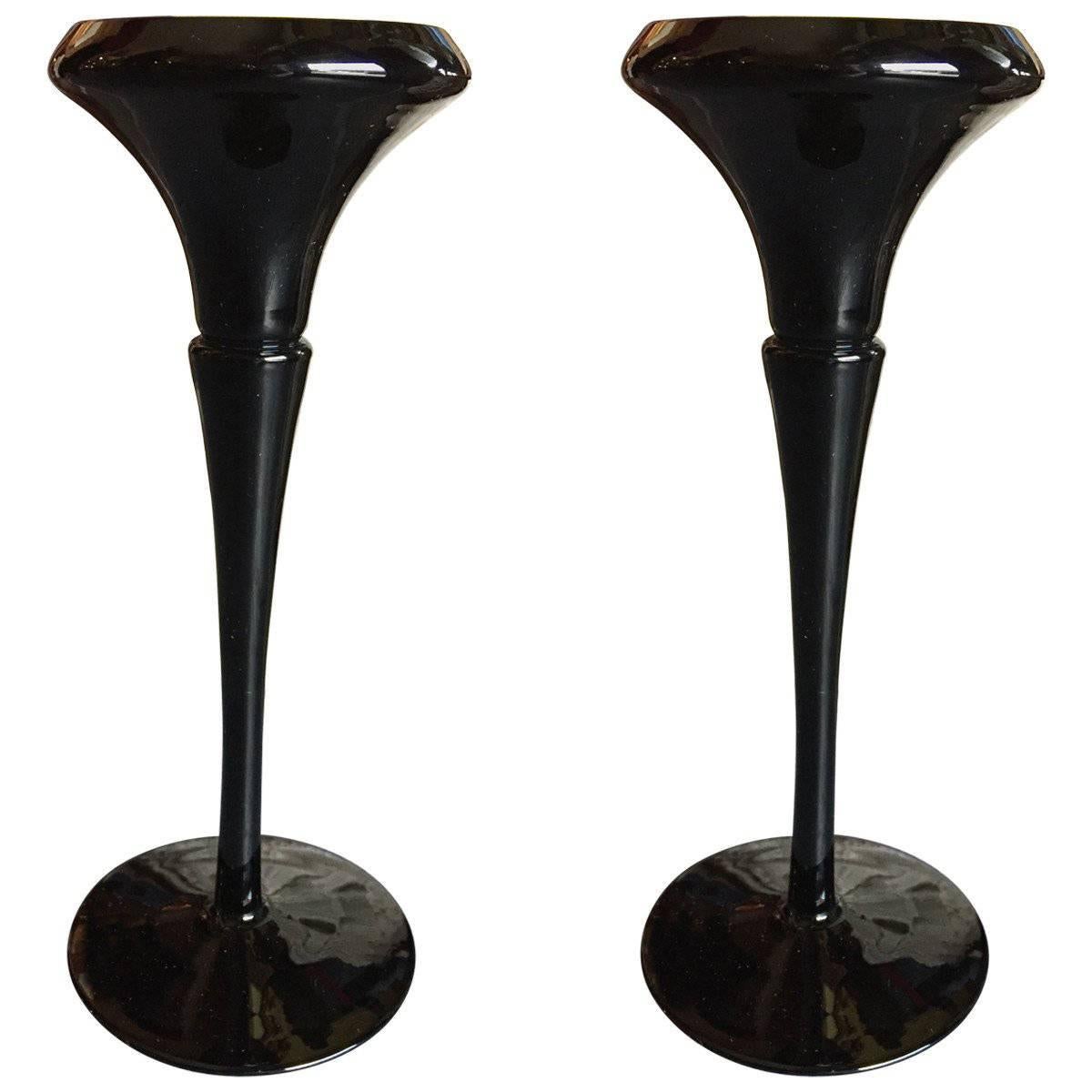 Pair of Black Amethyst Candlesticks For Sale