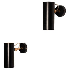 Pair of Black and Brass Wall Sconces by Gino Sarfatti for Stilnovo, 1950s