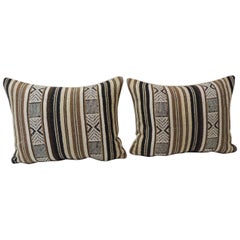 Retro Pair of Black and Brown Woven Bolster Decorative Pillows