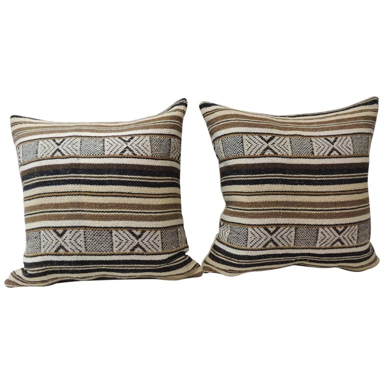 Pair Of Black And Brown Woven Square Decorative Pillows For Sale At 1stdibs