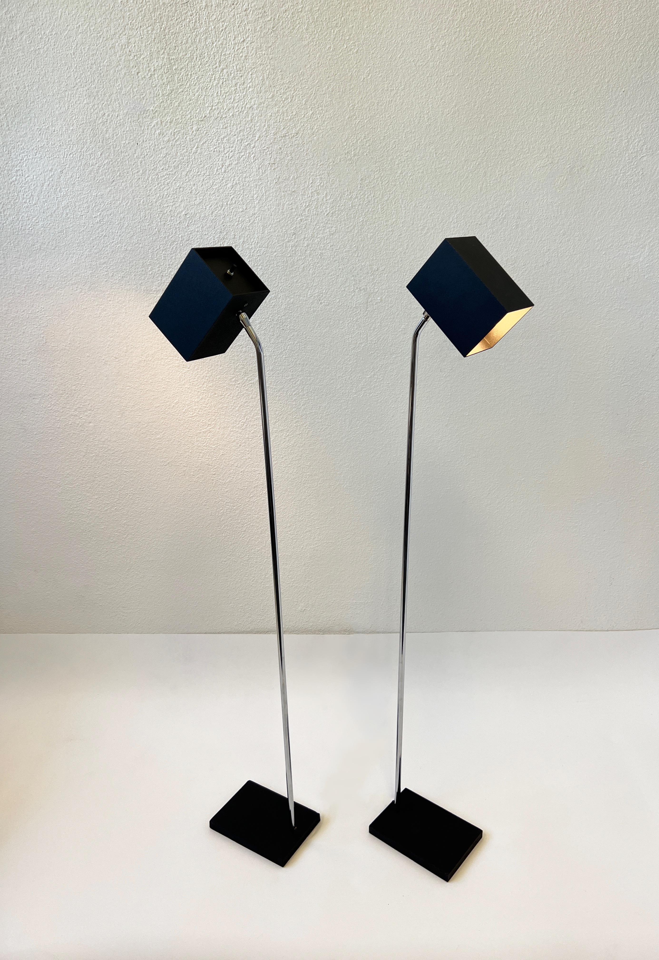 Pair of Black and Chrome Floor Lamps by Kovacs In Good Condition In Palm Springs, CA
