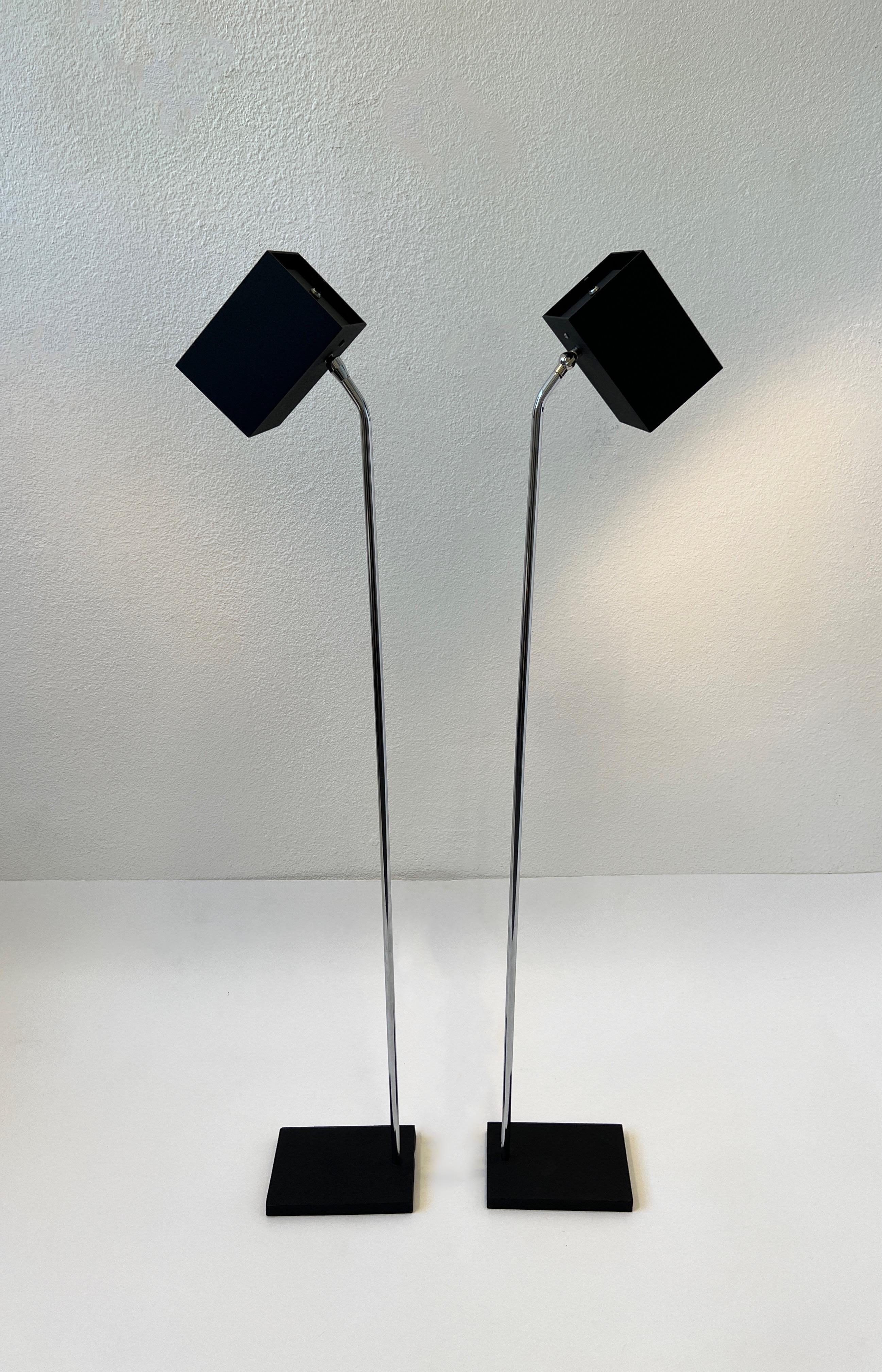 Mid-20th Century Pair of Black and Chrome Floor Lamps by Kovacs