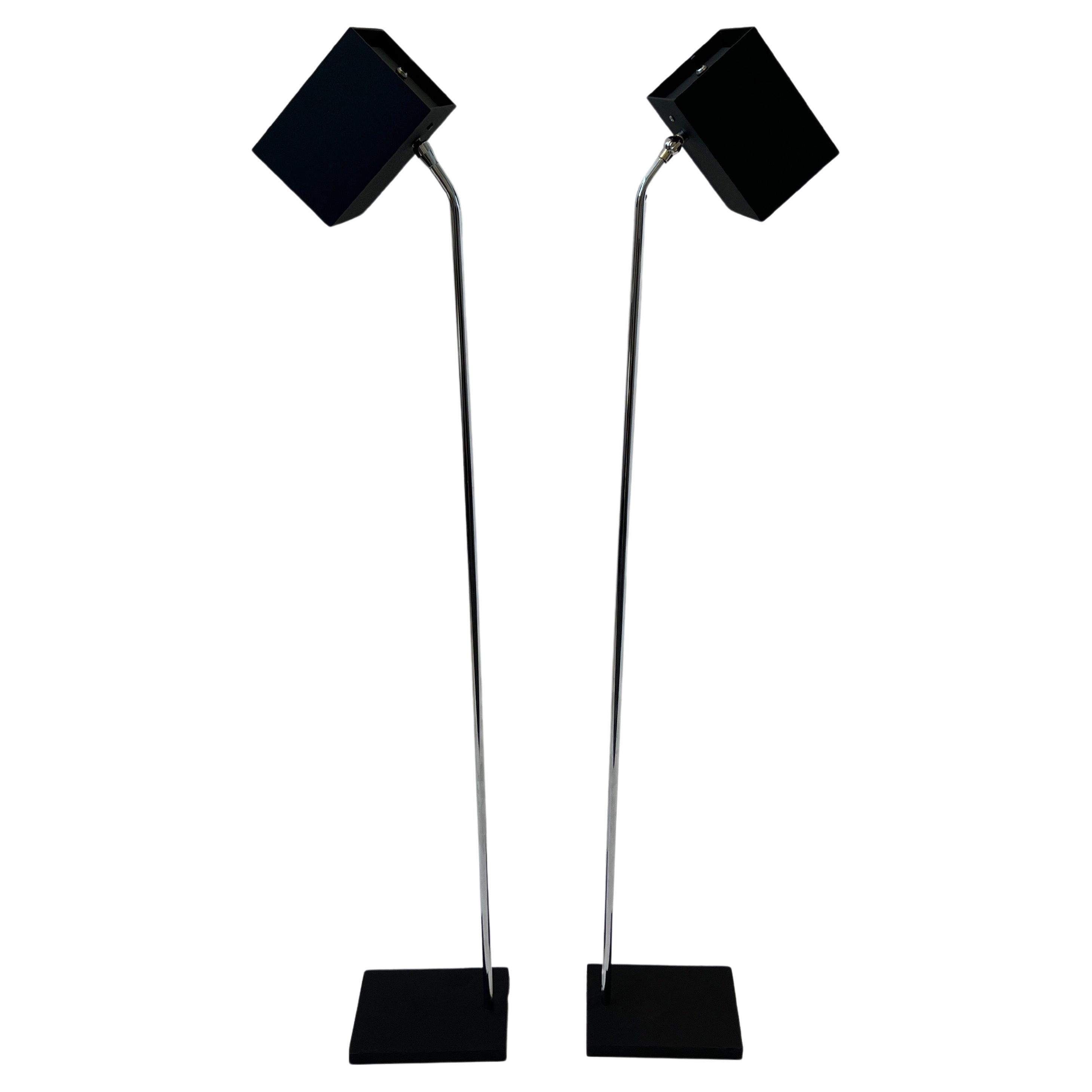 Pair of Black and Chrome Floor Lamps by Kovacs