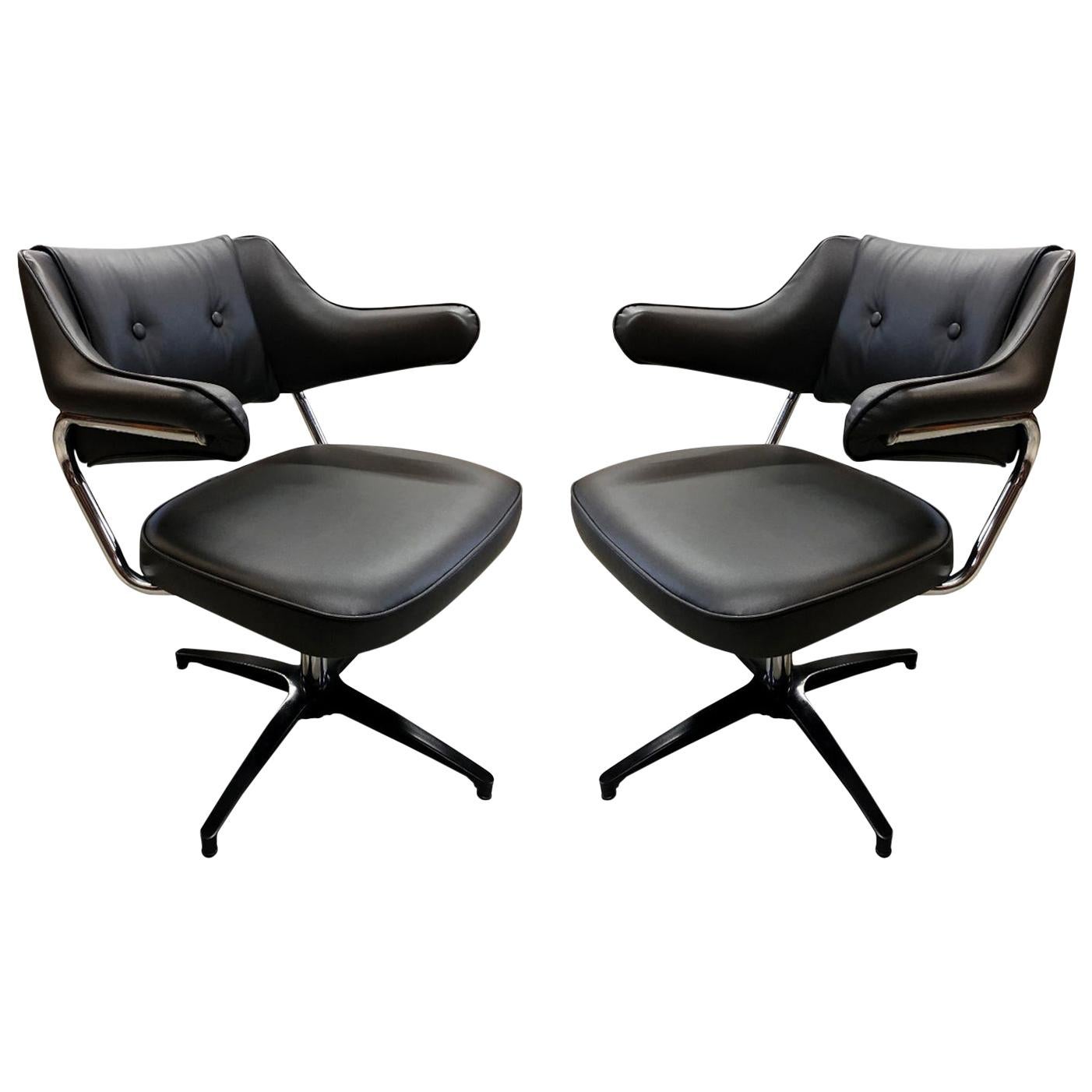Pair of Black and Chrome Swivel Task Armchairs
