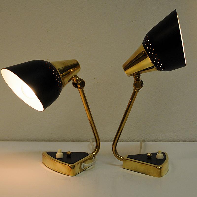 Scandinavian Modern Pair of Black and Classic Metal Table/Wall Lamps Elidus 1950s Norway