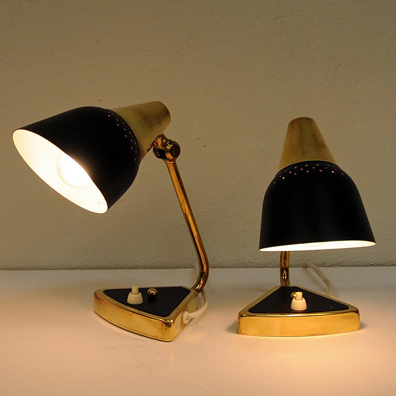 Norwegian Pair of Black and Classic Metal Table/Wall Lamps Elidus 1950s Norway