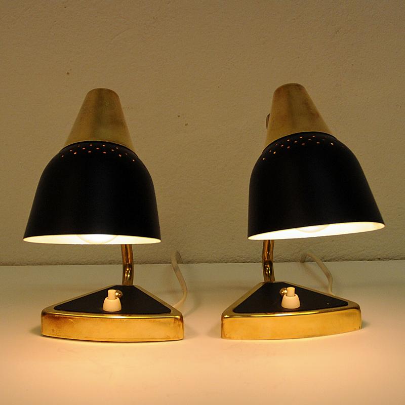 Blackened Pair of Black and Classic Metal Table/Wall Lamps Elidus 1950s Norway