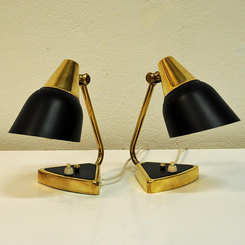 Mid-20th Century Pair of Black and Classic Metal Table/Wall Lamps Elidus 1950s Norway