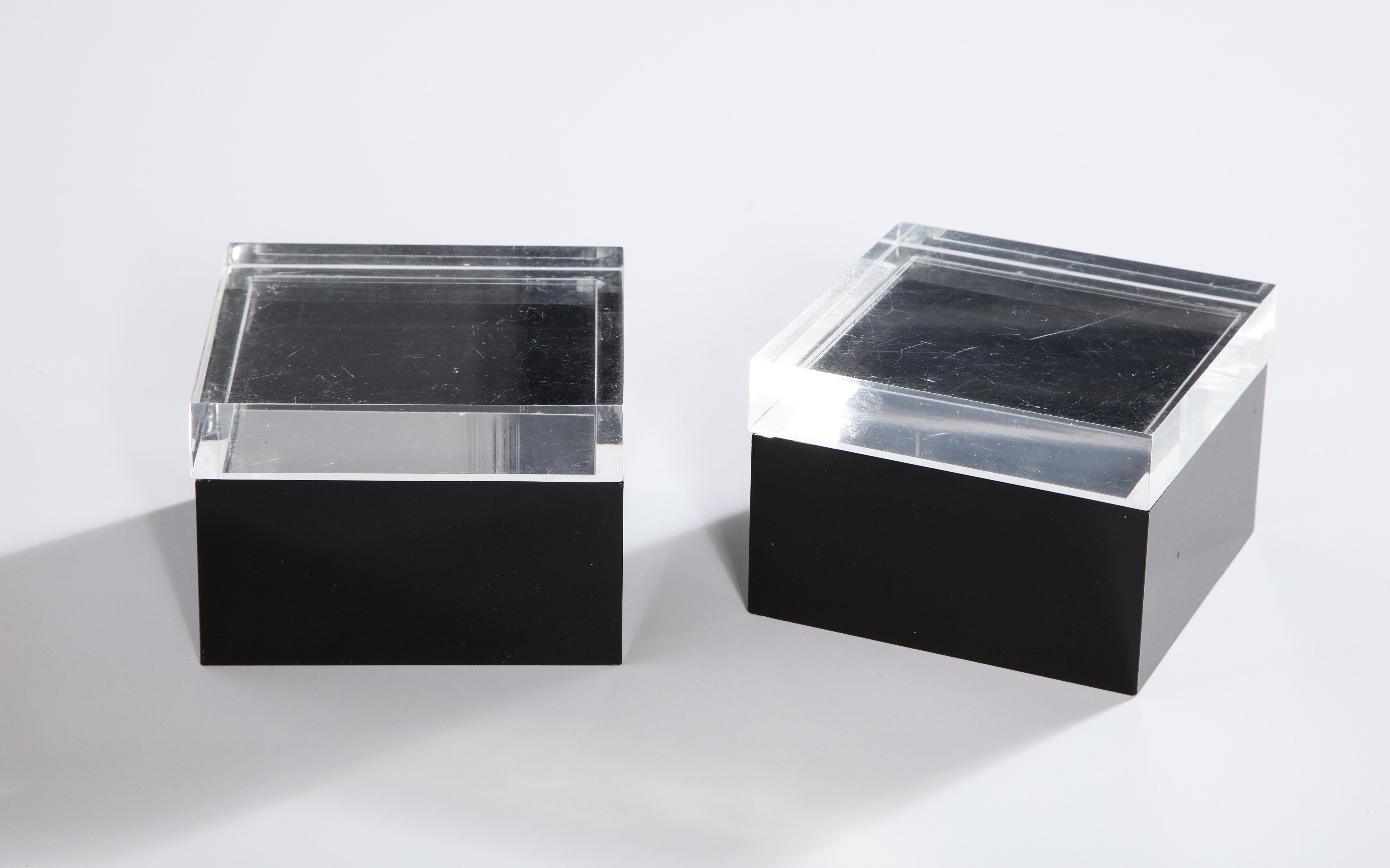Acrylic Pair of Black and Clear Lucite Decorative Boxes For Sale