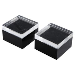 Pair of Black and Clear Lucite Decorative Boxes