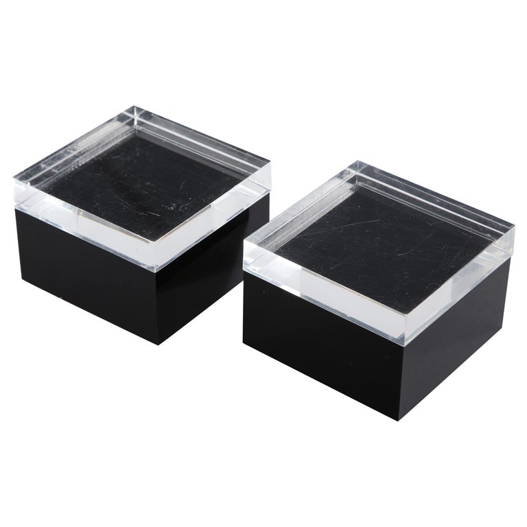Pair of Black and Clear Lucite Decorative Boxes For Sale