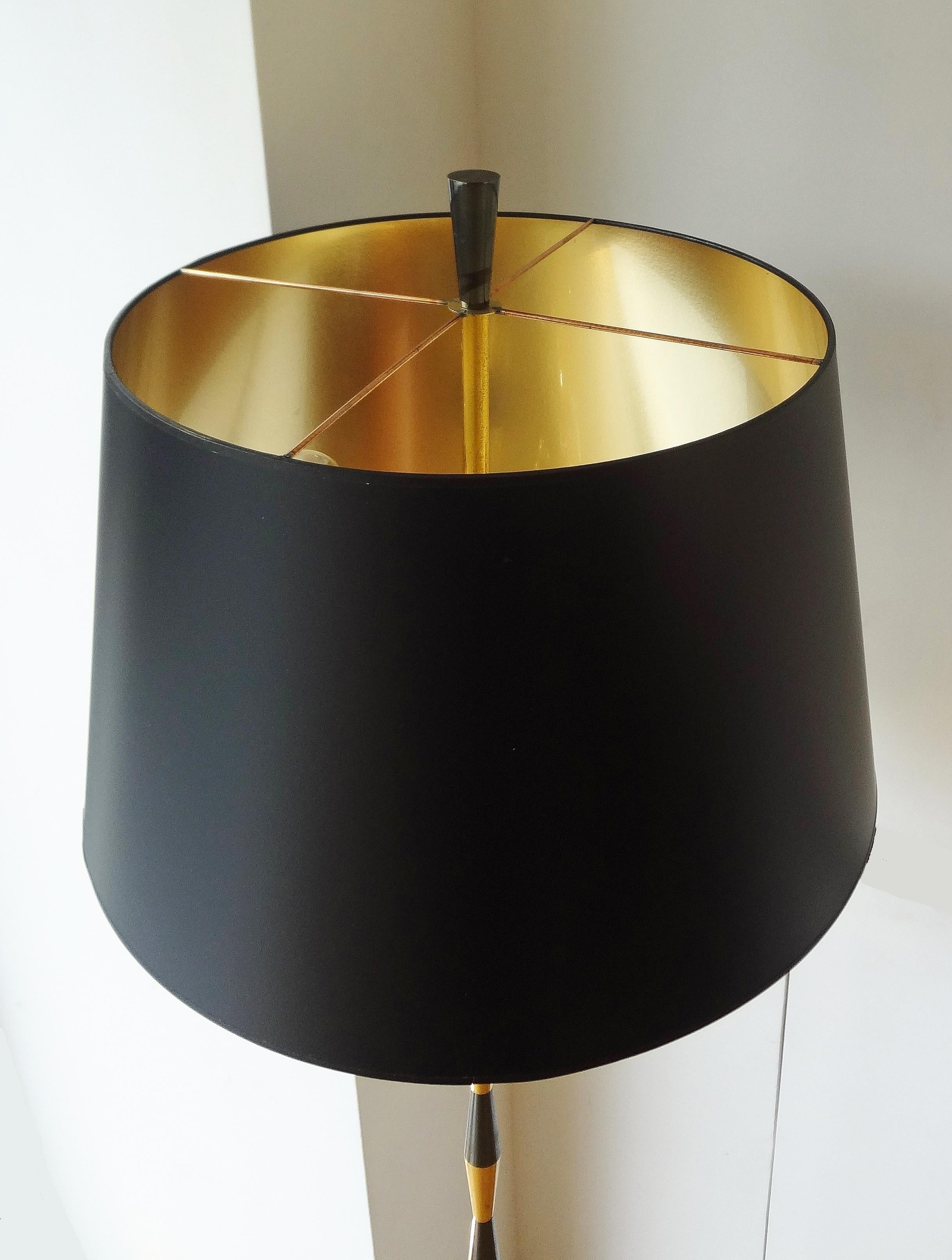 French Pair of Black and Gilt Brass Floor Lamp by Maison Arlus, 1960s For Sale