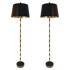 Pair of Black and Gilt Brass Floor Lamp by Maison Arlus, 1960s