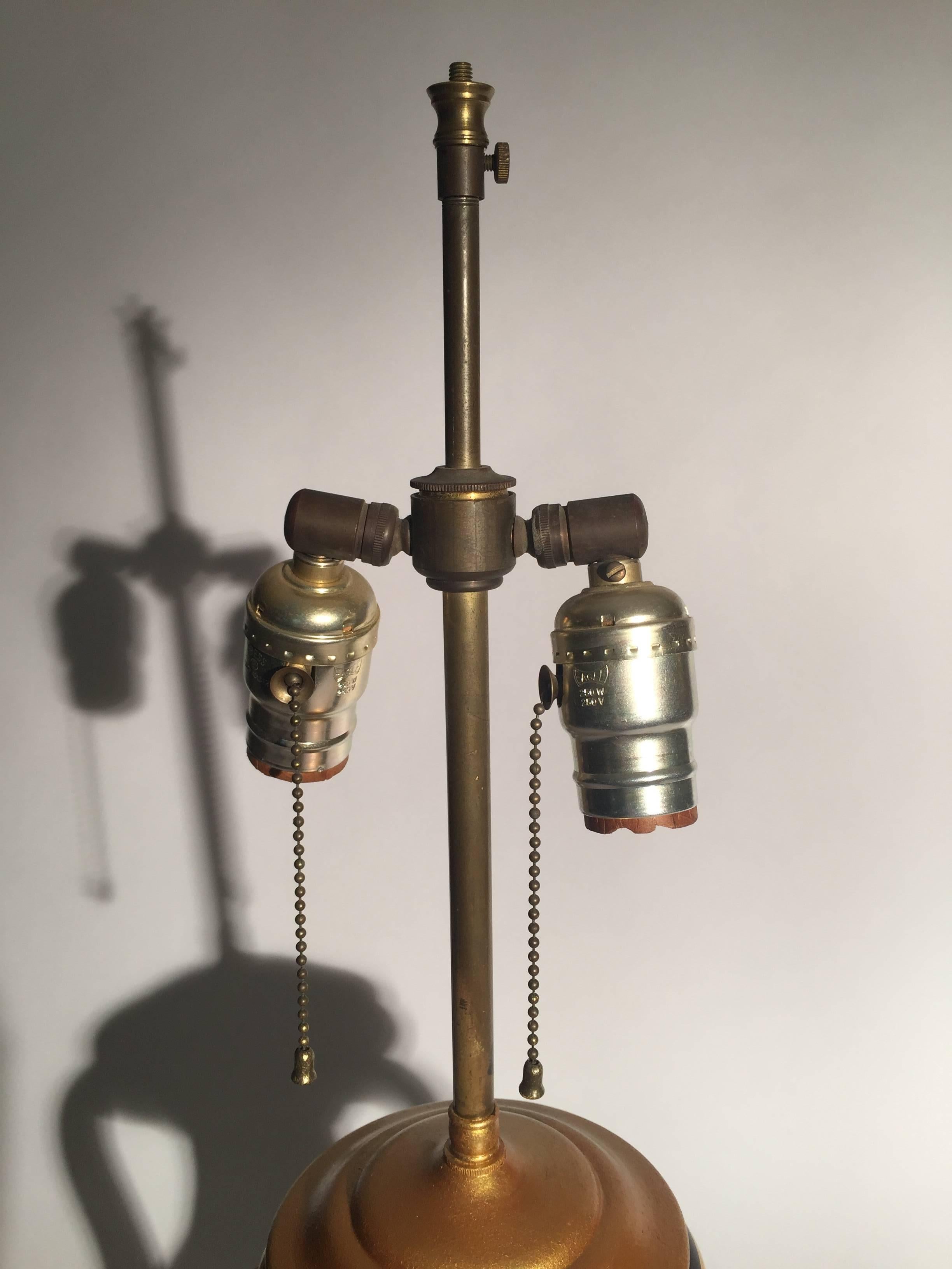 Greek Revival Pair of Black and Gilt Neoclassical Urn Lamps
