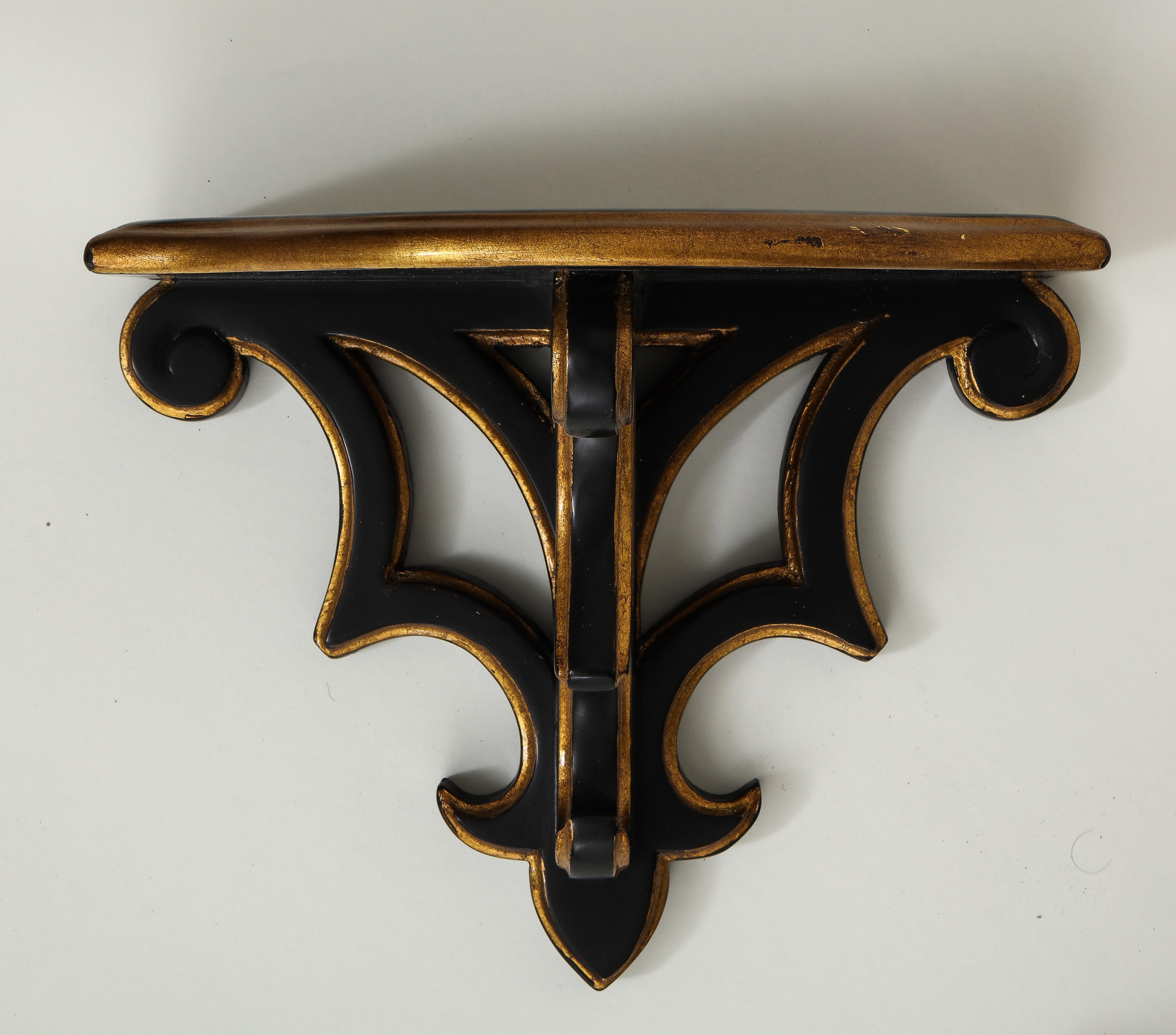 Baroque Revival Pair of Black and Gilt Wall Brackets