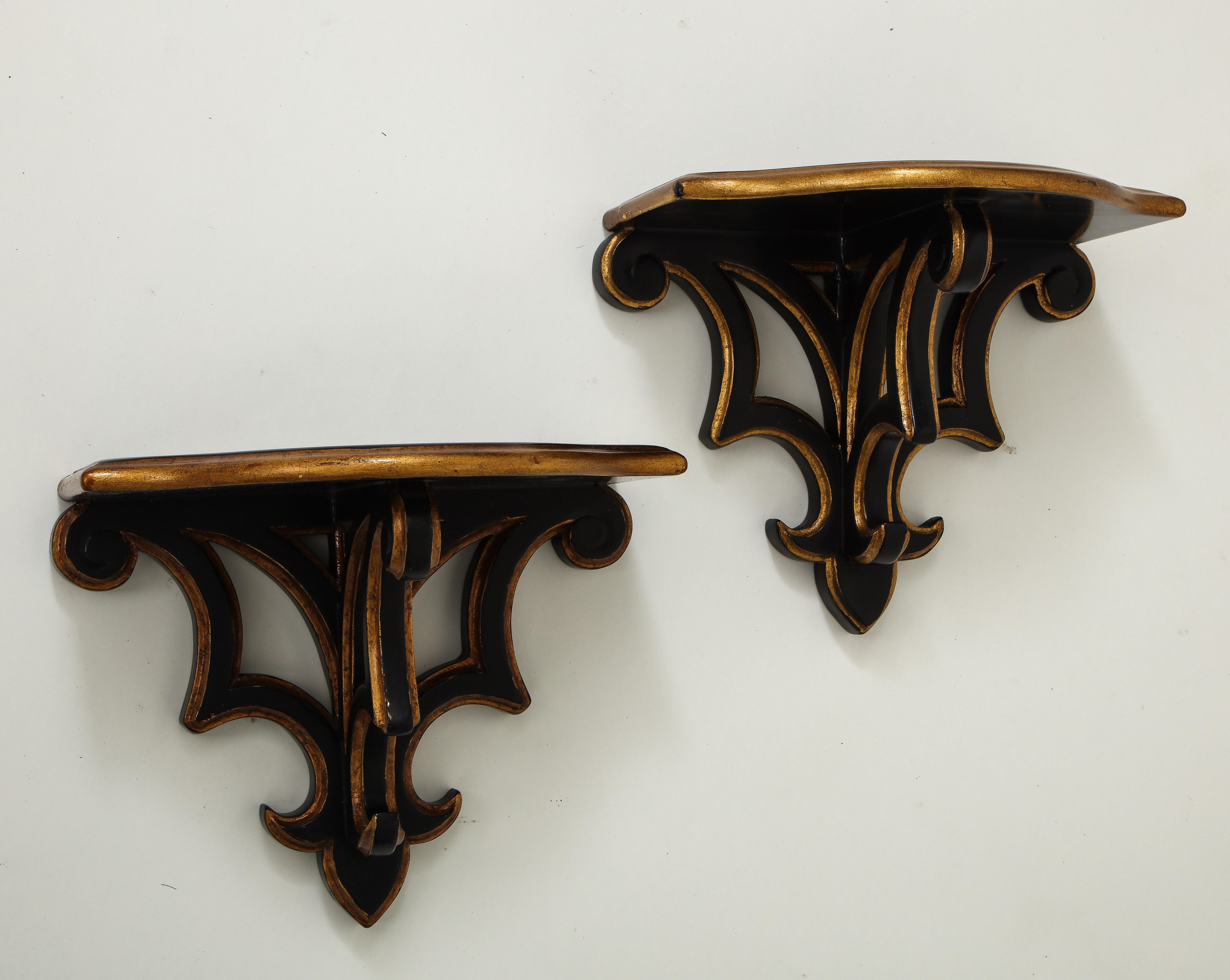 Pair of Black and Gilt Wall Brackets 1