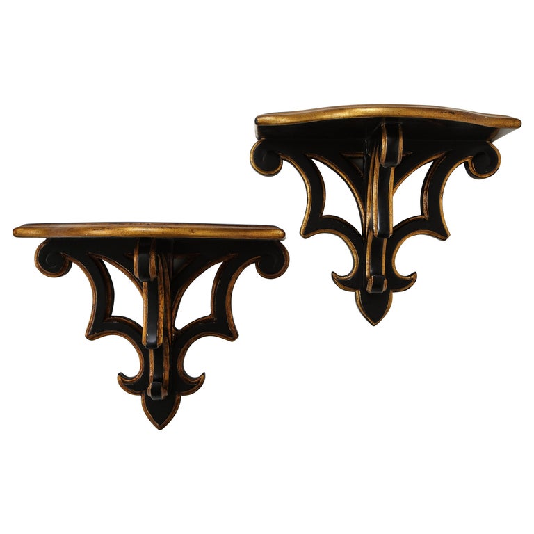 Pair of Black and Gilt Wall Brackets For Sale at 1stDibs