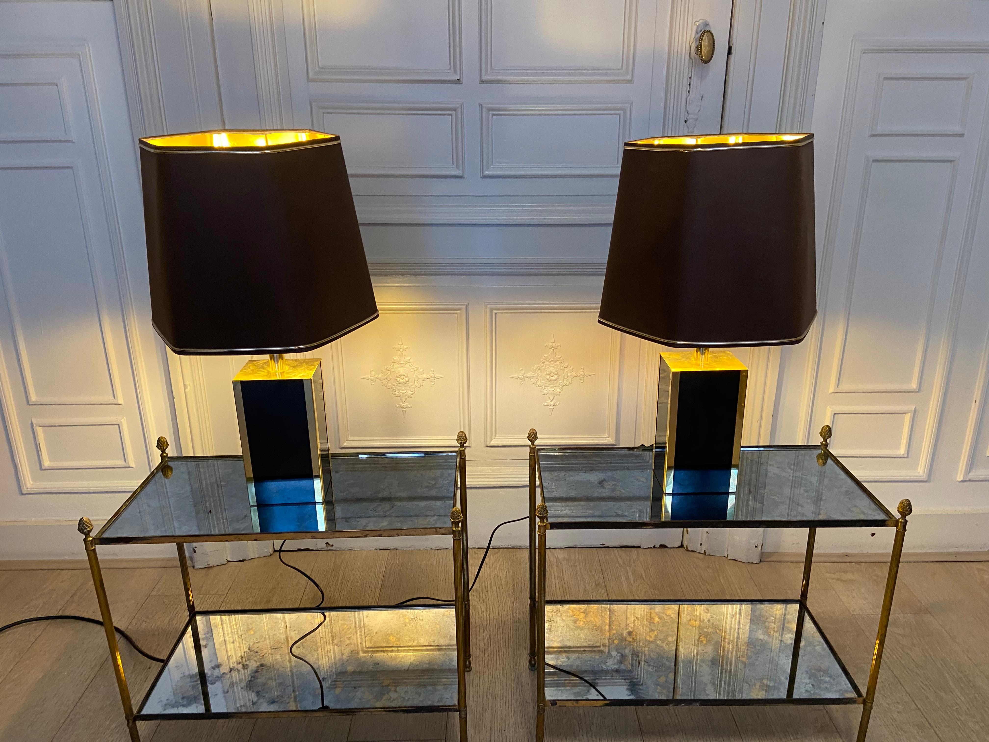 Mid-Century Modern Pair of Black and Gold Colored Lamps, 1980s