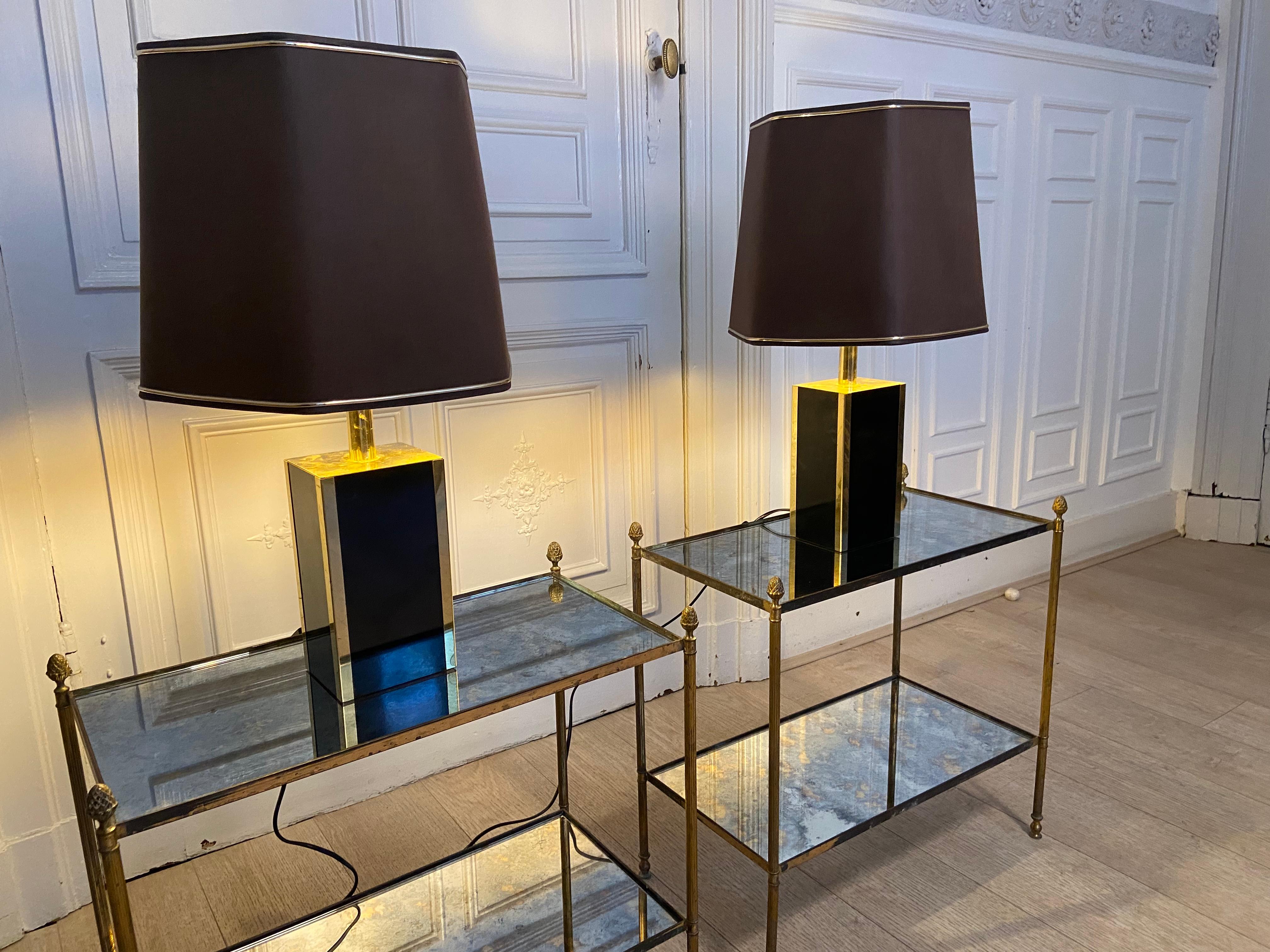 European Pair of Black and Gold Colored Lamps, 1980s