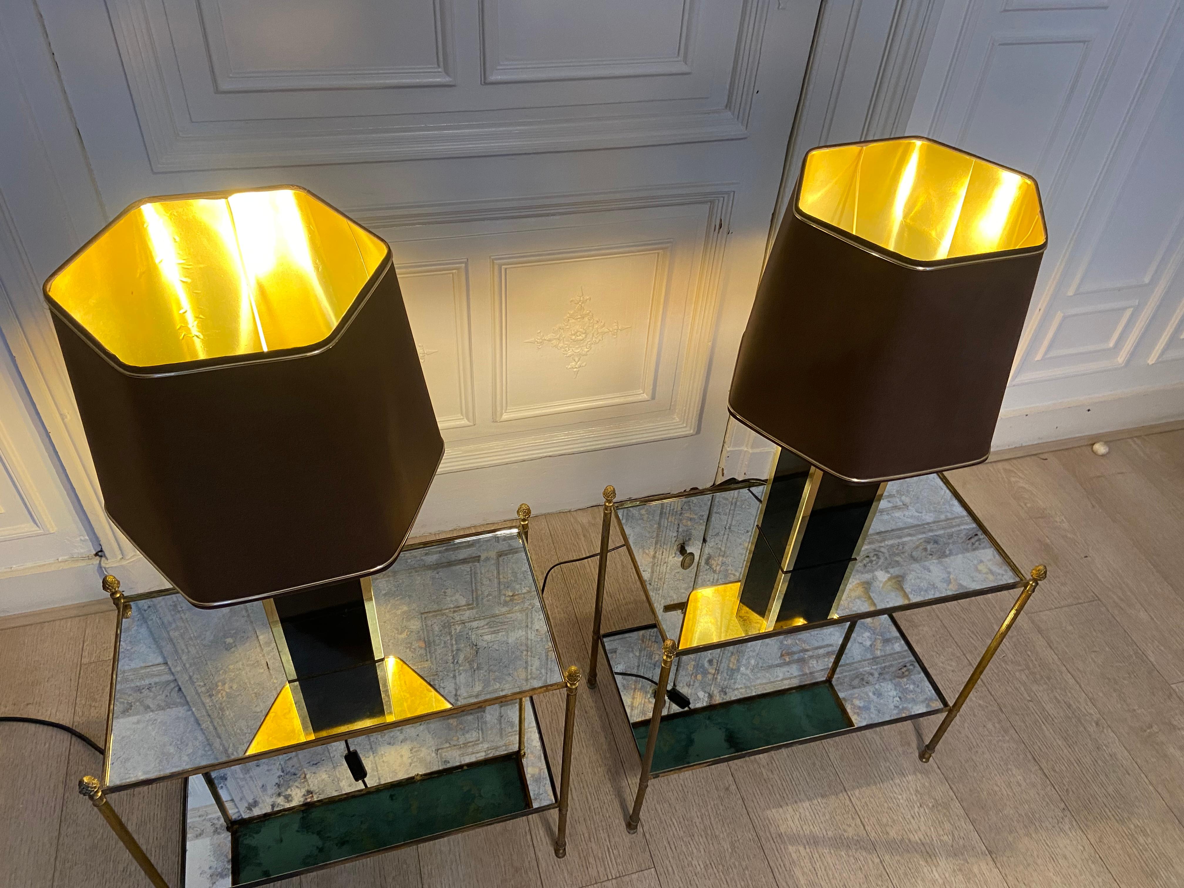 Pair of Black and Gold Colored Lamps, 1980s In Good Condition In Brussels , BE