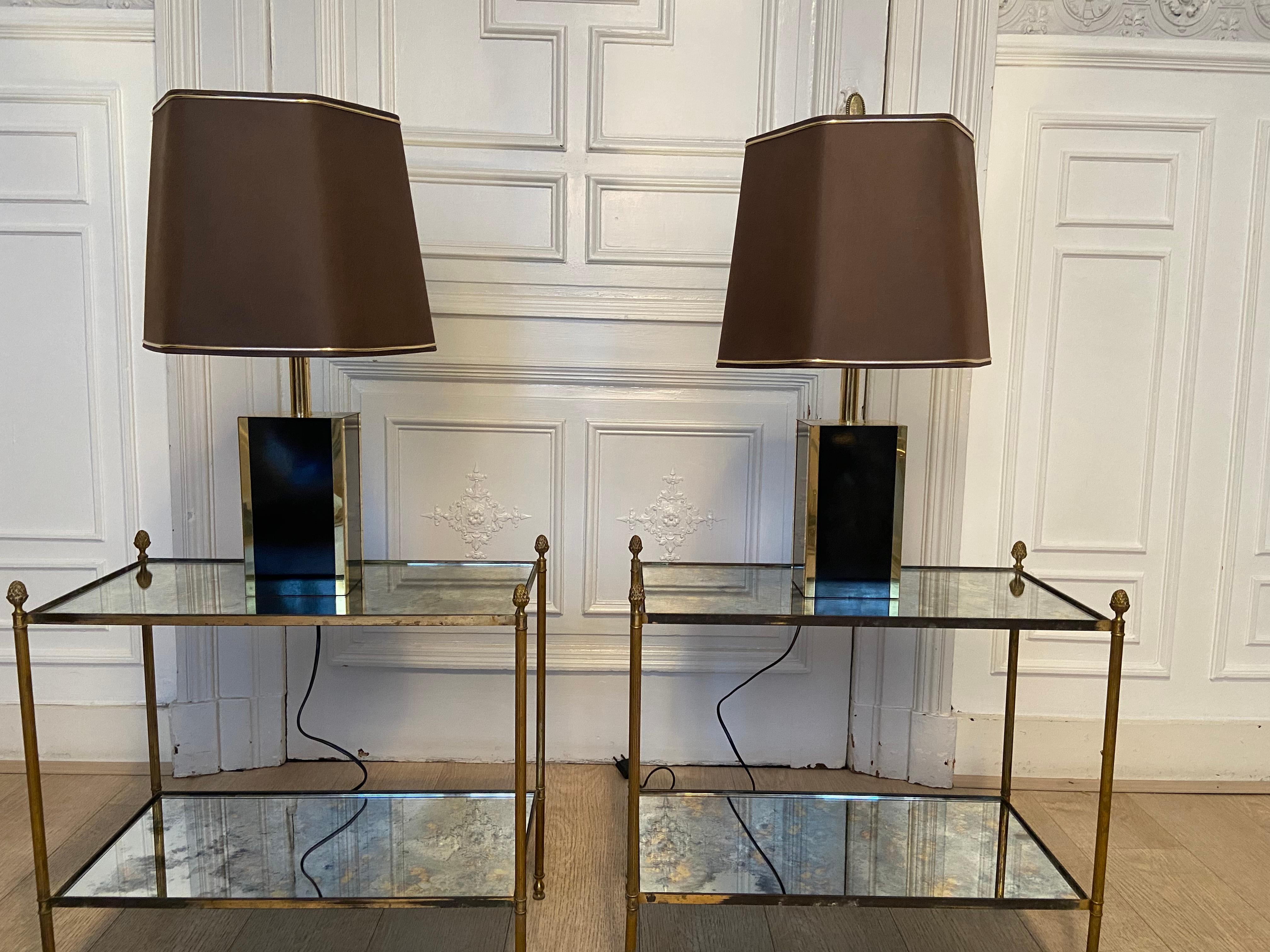 20th Century Pair of Black and Gold Colored Lamps, 1980s