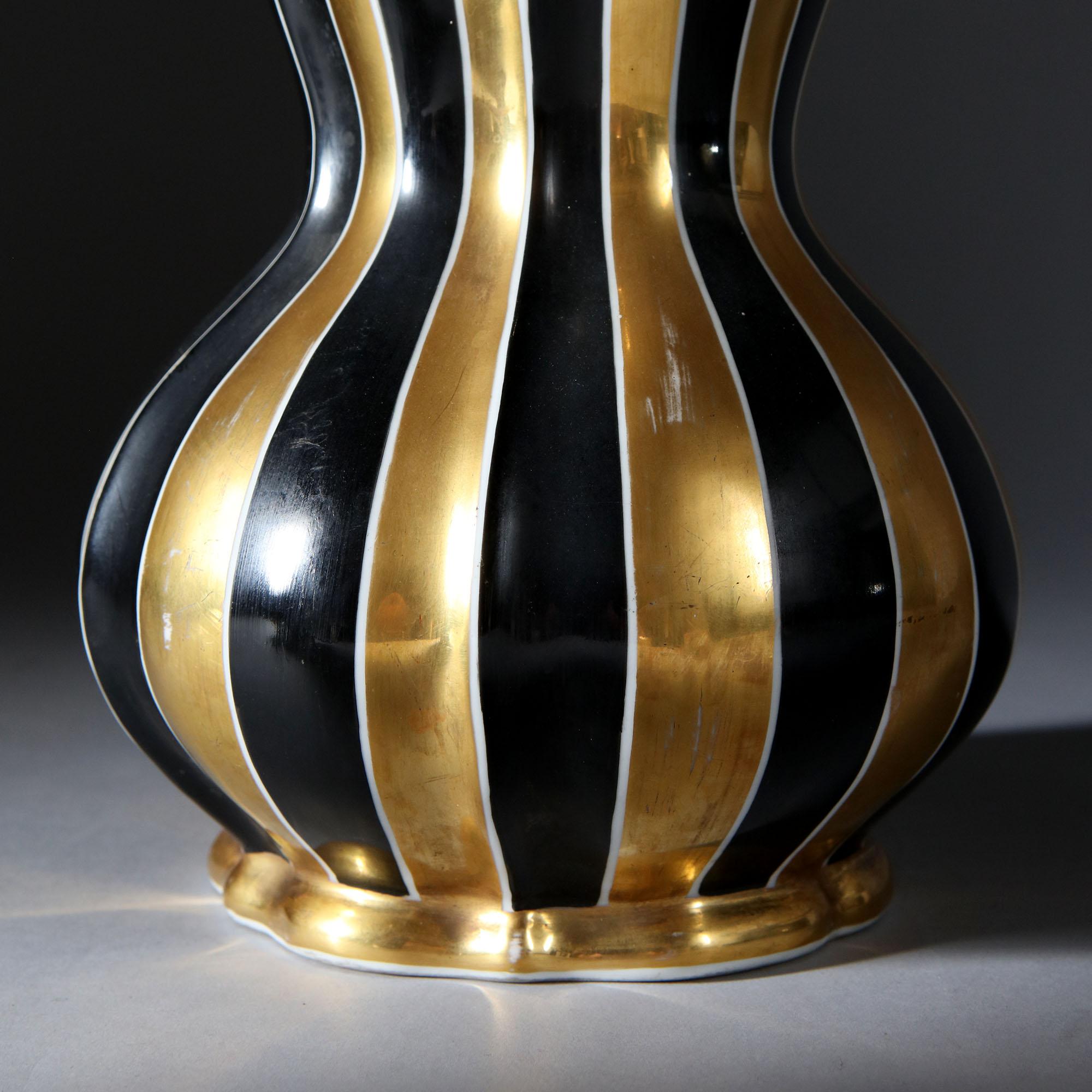 French Pair of Black and Gold Napoleon III Period Double Gourd Vases