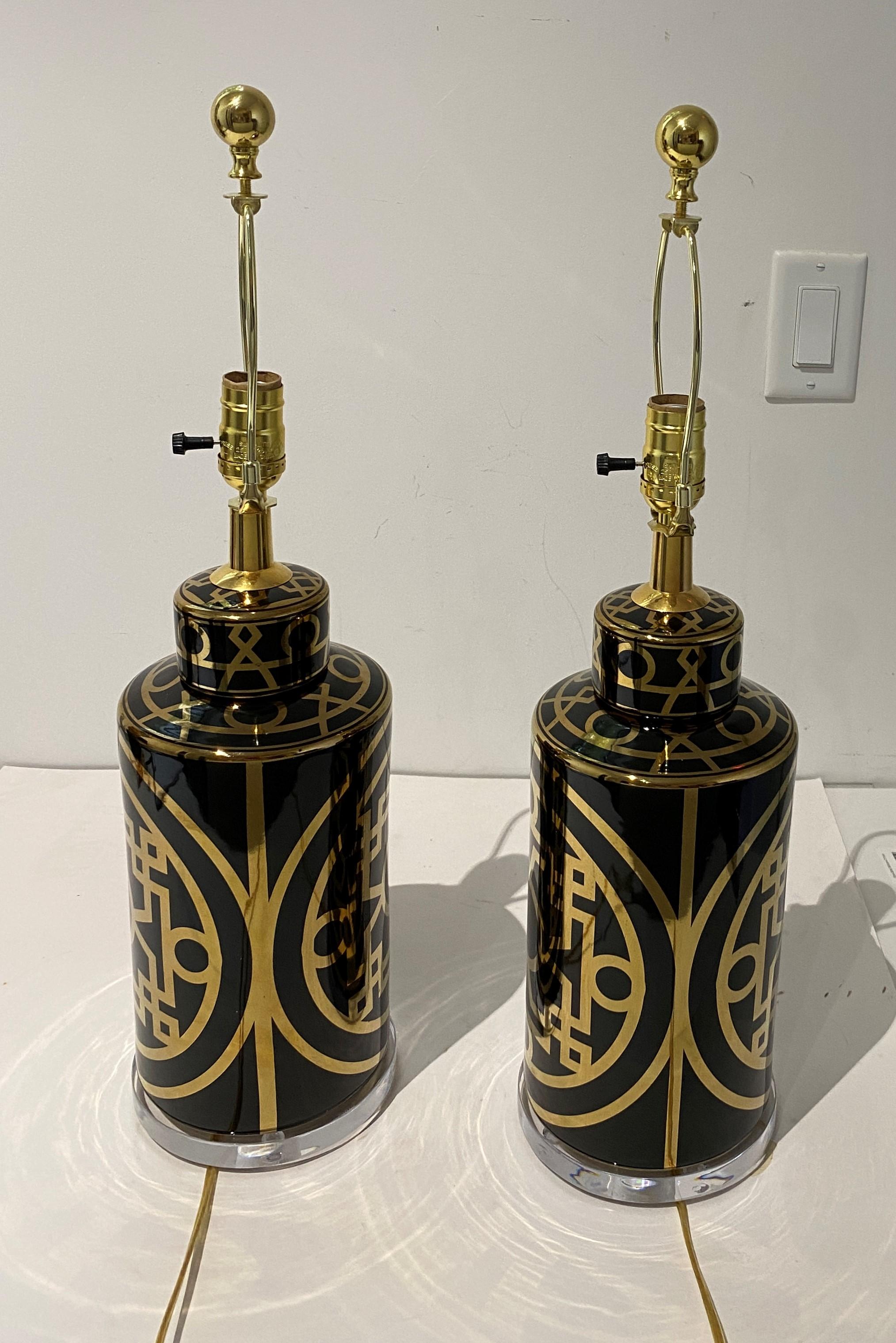 XXIe siècle et contemporain Paire de lampes de bureau Hollywood Regency de style James Mont en vente