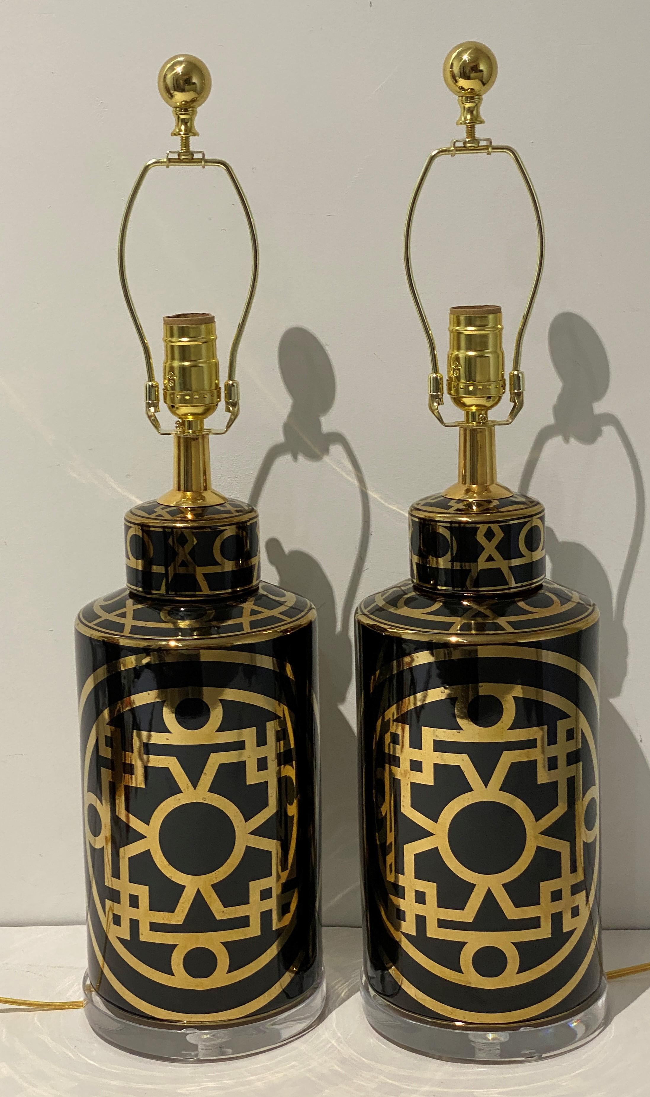 Brass Pair of Hollywood Regency Table Lamps Style of James Mont For Sale