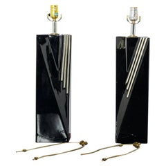 Vintage Pair of Black and Gold Table Lamps