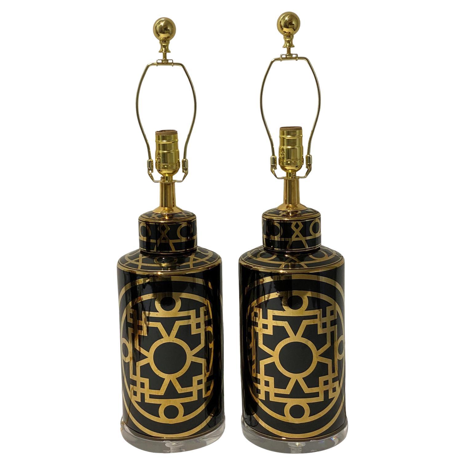 Paire de lampes de bureau Hollywood Regency de style James Mont en vente