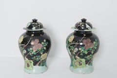 Pair of Black and Green Ceramic Ginger Jars