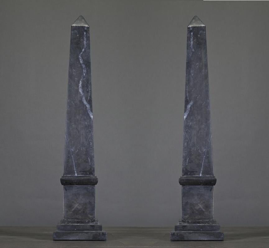 Pair of Black and Grey Marble Obelisks in the Napoleon III Style, 20th Century. For Sale
