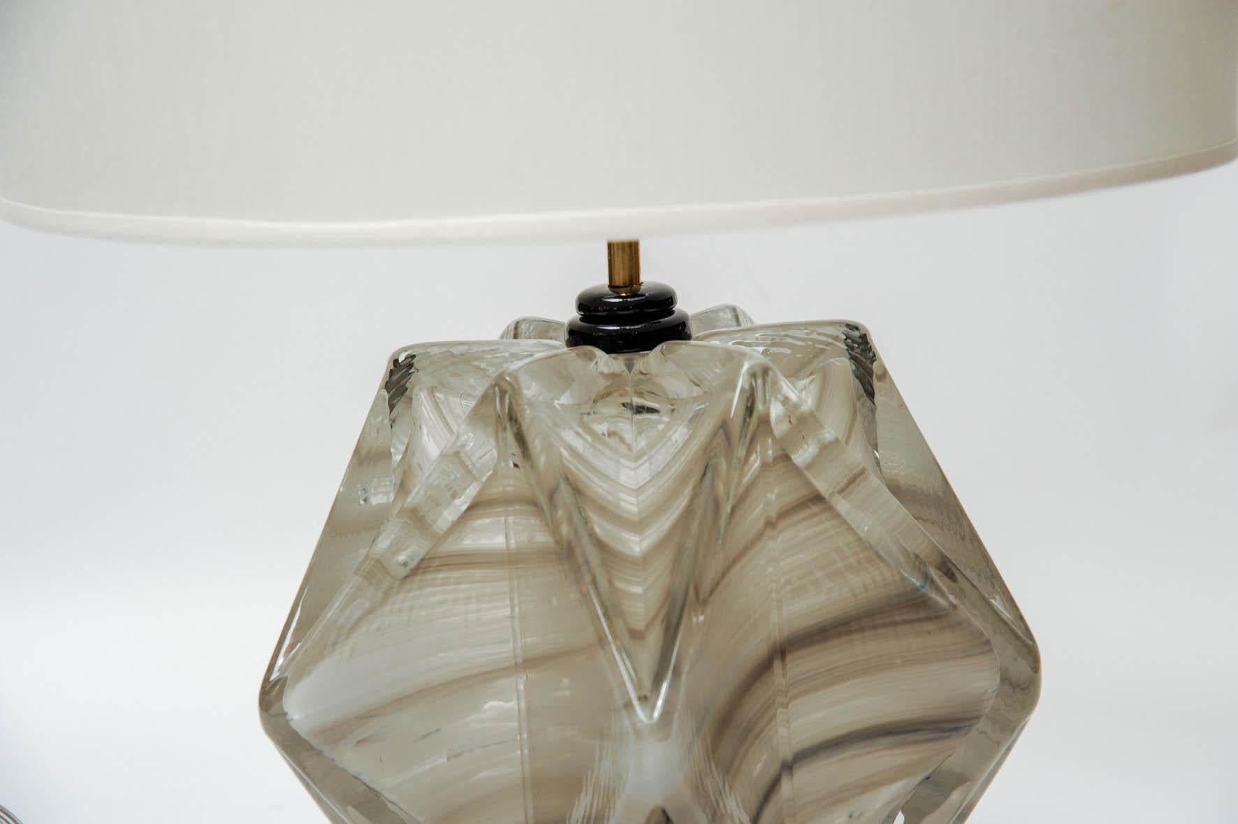 Mid-Century Modern Pair of Black and Grey Murano Glass Table Lamps