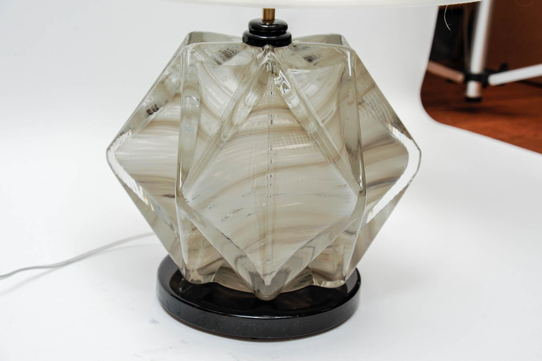Italian Pair of Black and Grey Murano Glass Table Lamps