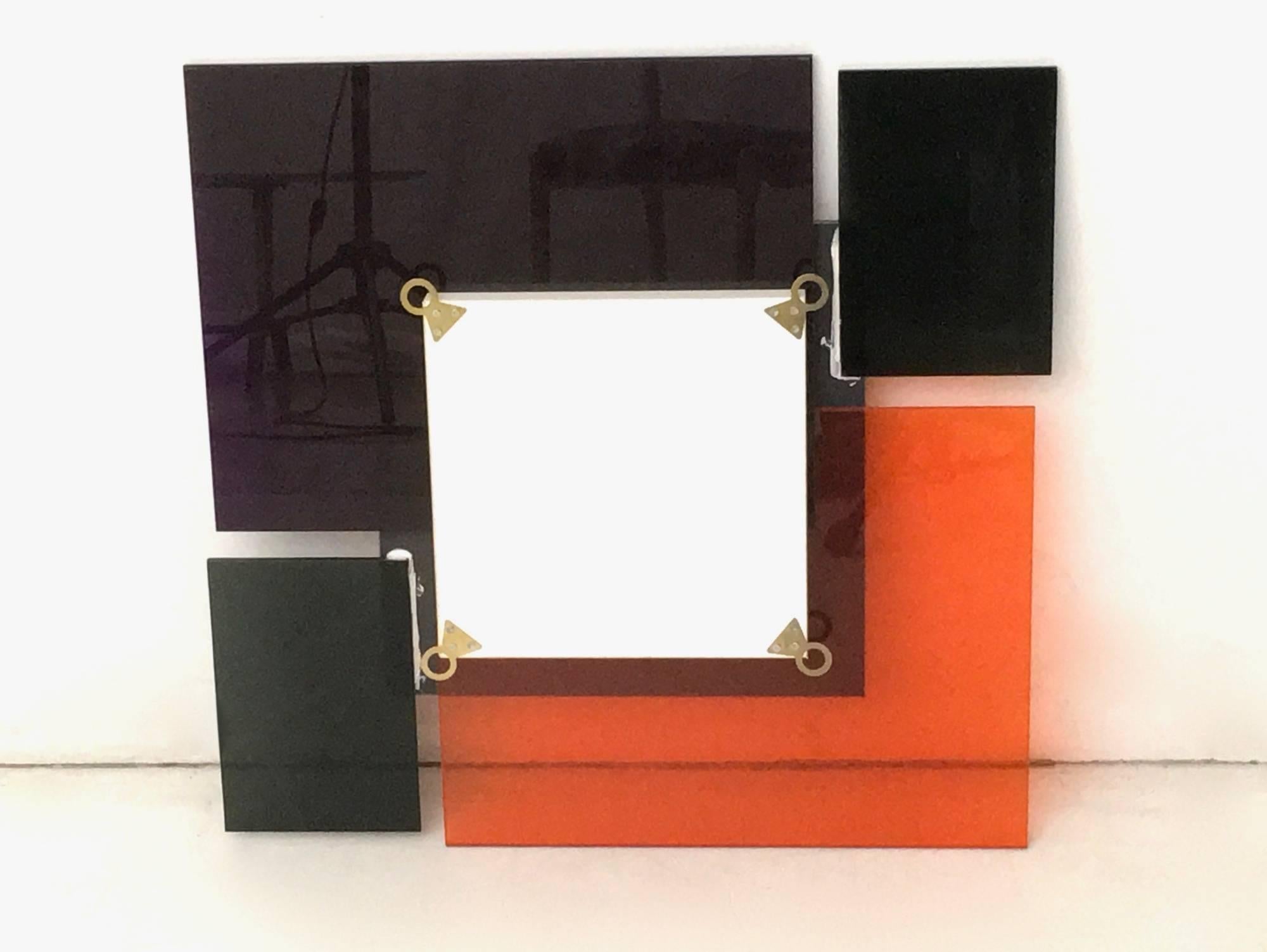 Pair of Postmodern Black and Orange Wall Mirrors in the Style of Sottsass, 1980s For Sale 7