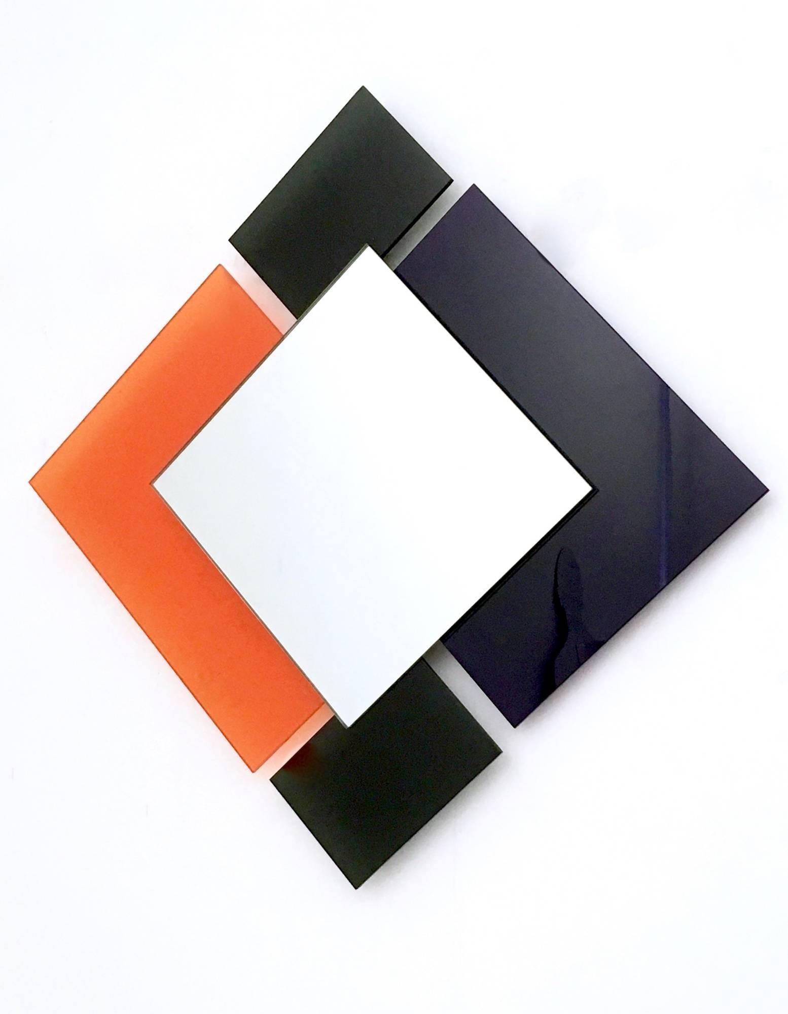 Pair of Postmodern Black and Orange Wall Mirrors in the Style of Sottsass, 1980s For Sale 1