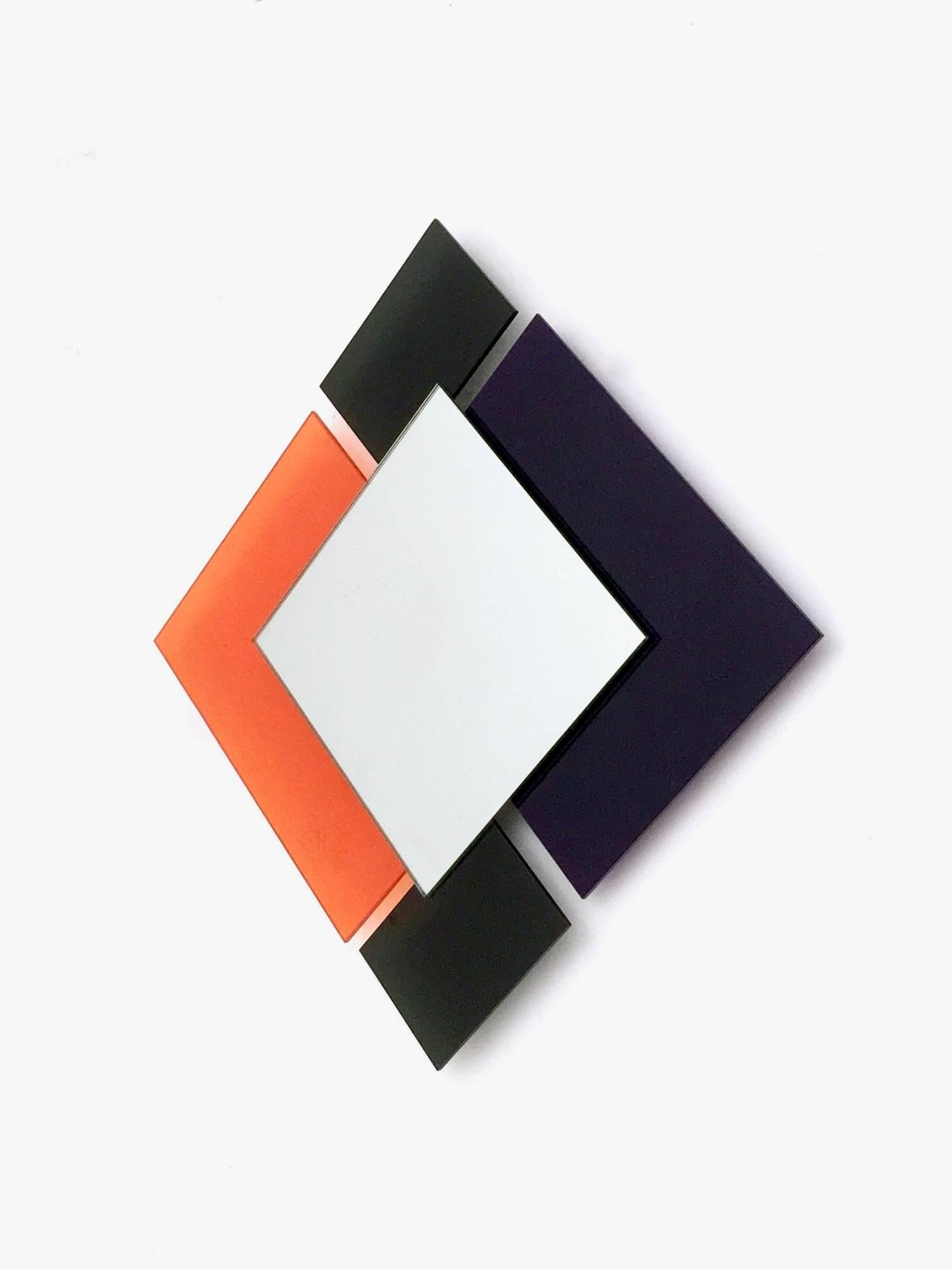 Pair of Postmodern Black and Orange Wall Mirrors in the Style of Sottsass, 1980s For Sale 2