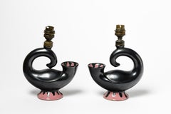 Pair of Black and Pink Abstract Ceramic Table Lamp, circa 1950, 20th Century